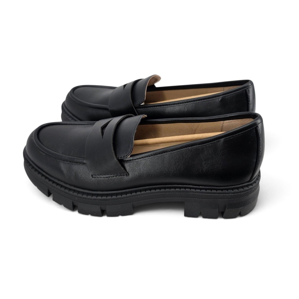 Sun + Stone Lanaa Lug Sole Penny Loafers Black Leather Flats Womens 8 New - Picture 4 of 7